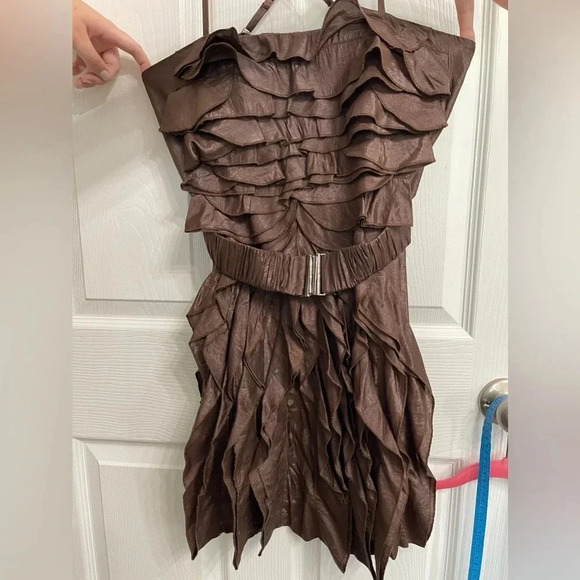 Juniors Y2K Vintage Zoompy Brown Tiered Ruffle Mini Dress Medium 90’s Retro - Picture 2 of 7